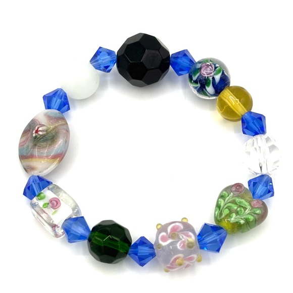 Hand Crafted Colorful Beaded Bracelet with Blue Accents - Picture 1 of 8